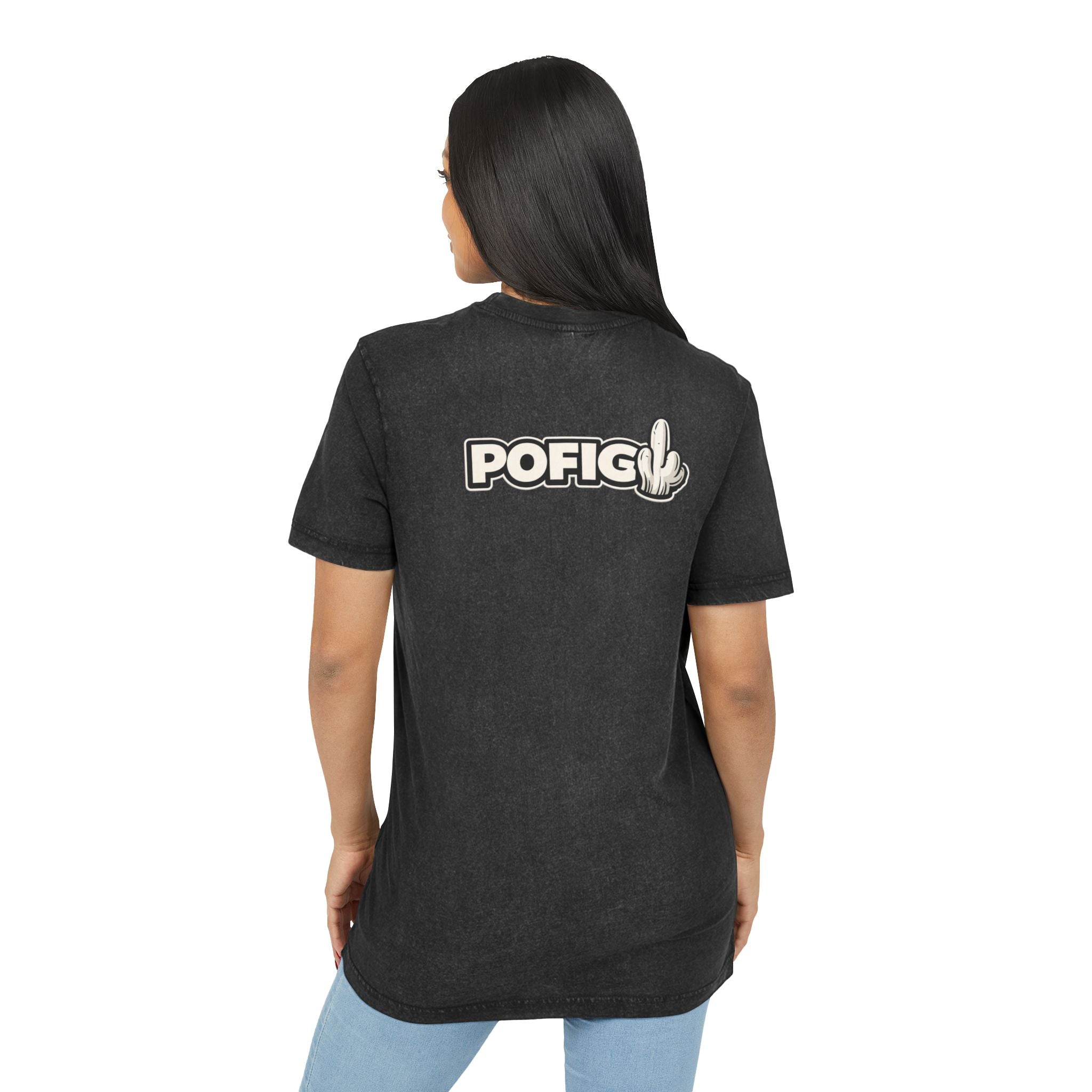 T-Shirt mit „POFIG“-Aufdruck im Acid-Washed-Look – Vintage-T-Shirt mit Short-Sleeve-Schnitt und Used-Optik