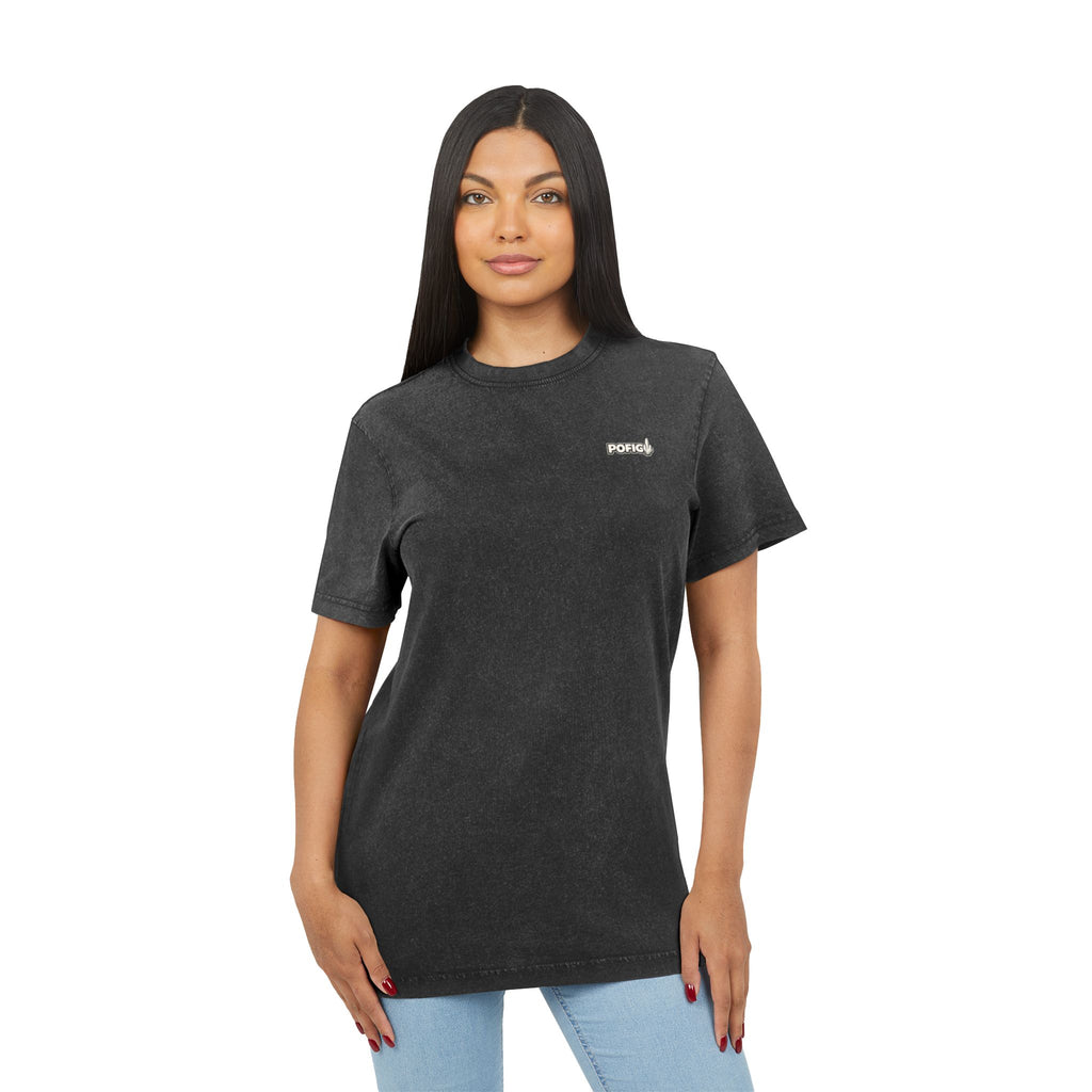 T-Shirt mit „POFIG“-Aufdruck im Acid-Washed-Look – Vintage-T-Shirt mit Short-Sleeve-Schnitt und Used-Optik