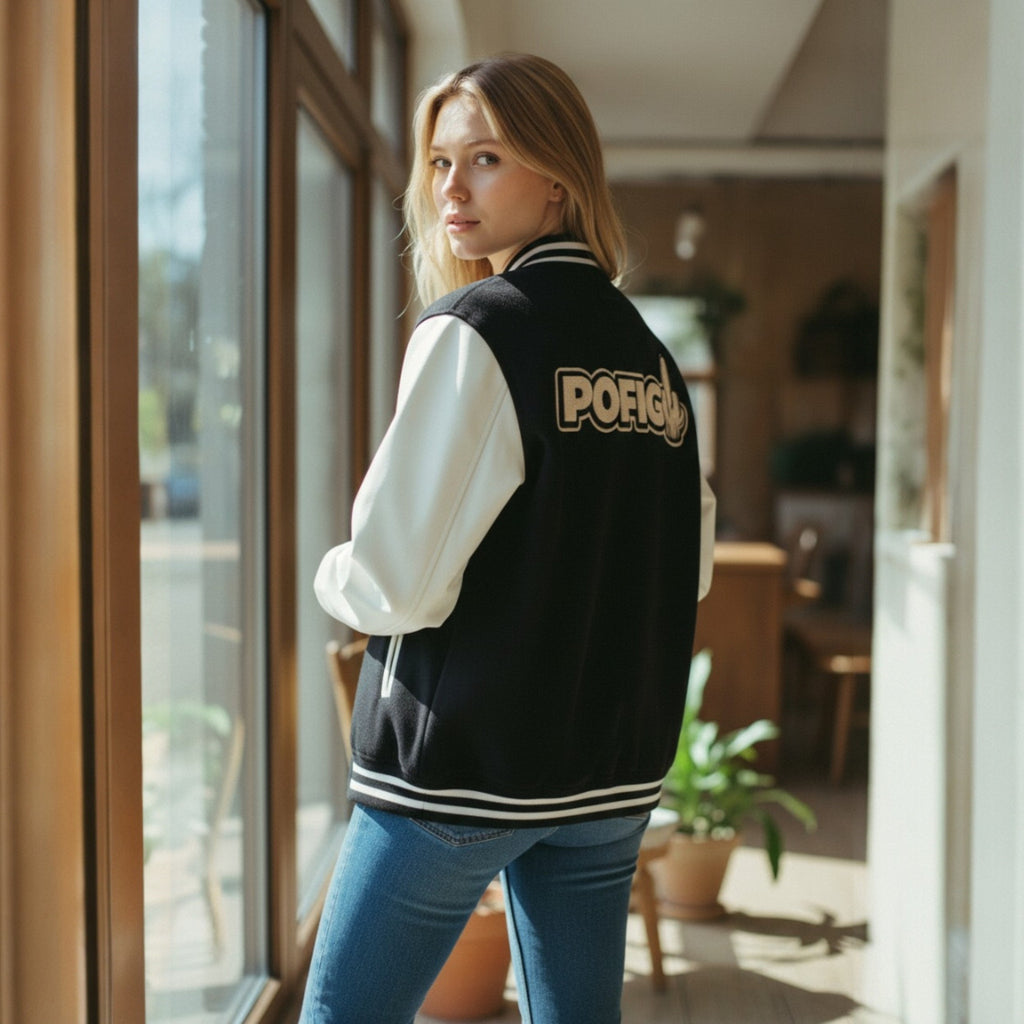 POFIG Varsity Jacke – Letterman Jacke mit Rückenpatch Unisex Streetwear