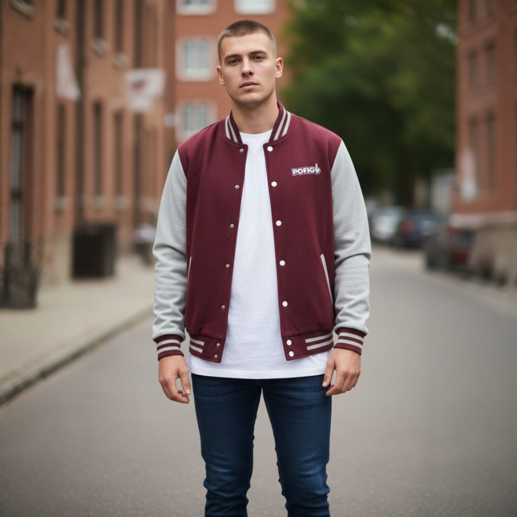 POFIG Varsity Jacke – Letterman Jacke mit Rückenpatch Unisex Streetwear