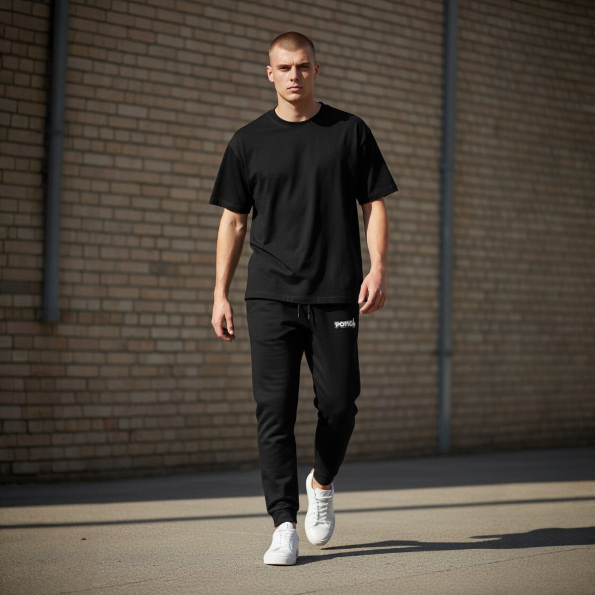 POFIG Fleece Jogginghose – minimalistische bestickte Sweatpants für Alltag & Freizeit