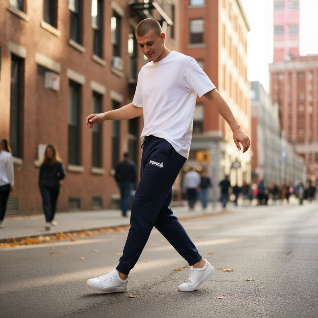 POFIG Fleece Jogginghose – minimalistische bestickte Sweatpants für Alltag & Freizeit