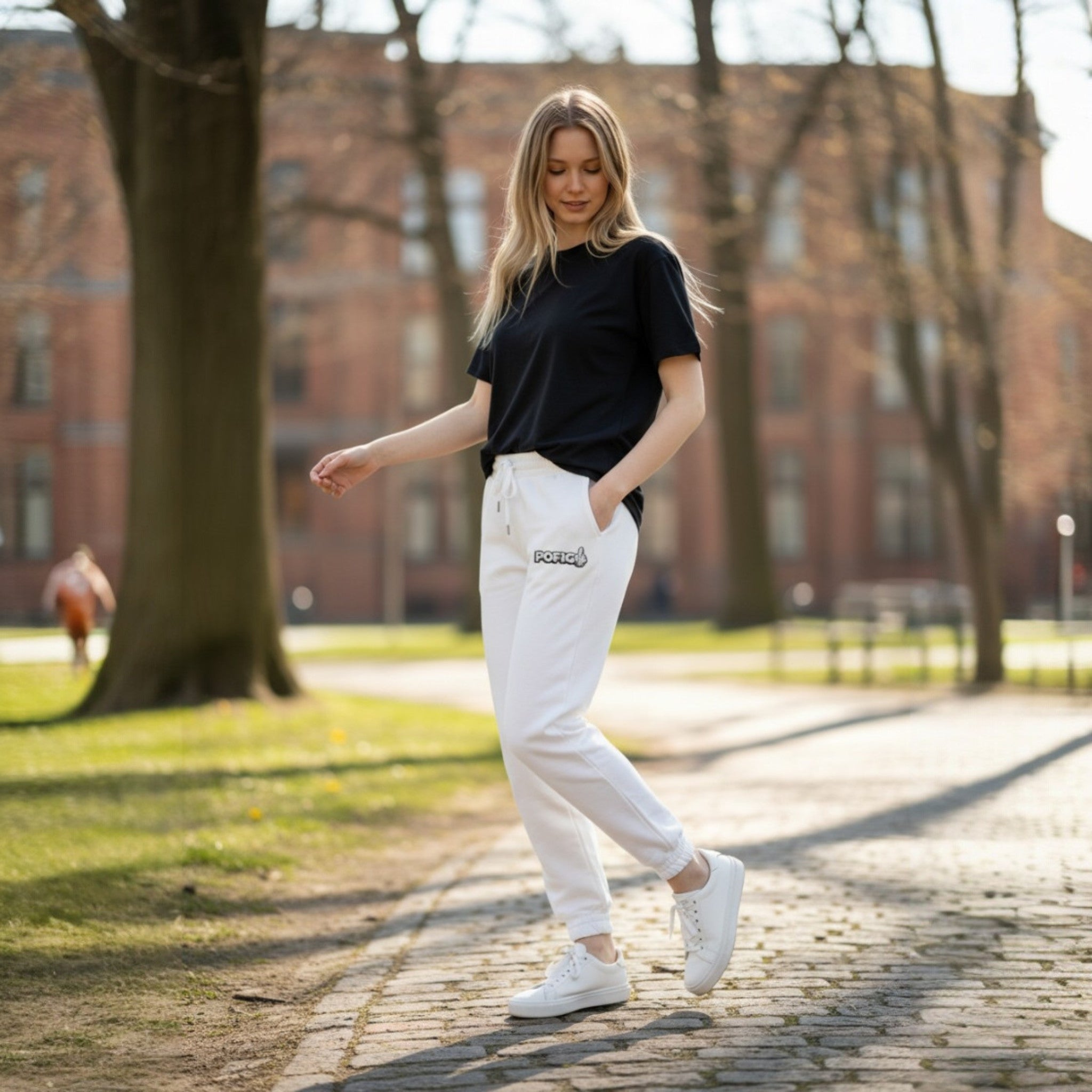 POFIG Fleece Jogginghose – minimalistische bestickte Sweatpants für Alltag & Freizeit