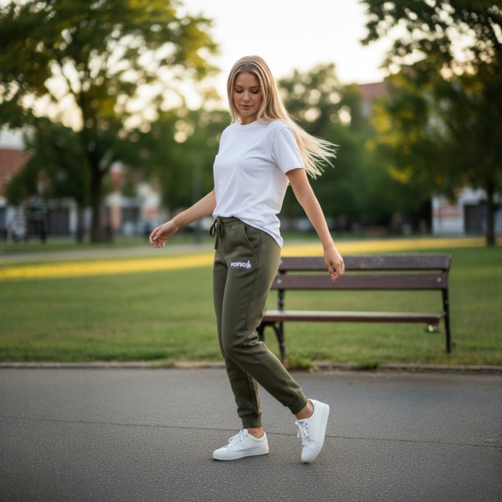 POFIG Fleece Jogginghose – minimalistische bestickte Sweatpants für Alltag & Freizeit