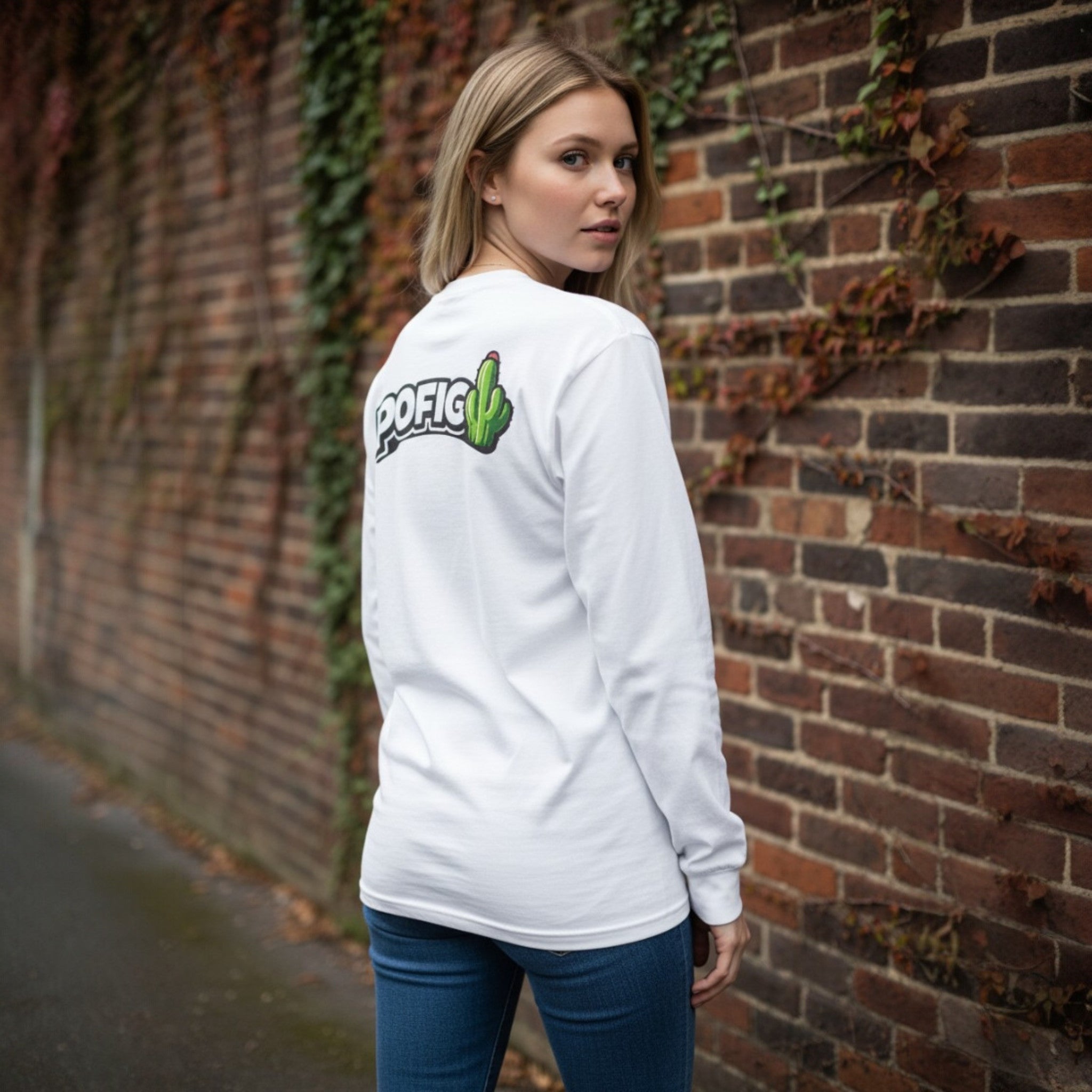 POFIG Cactus Long Sleeve Tee — Casual Graphic Cotton Shirt