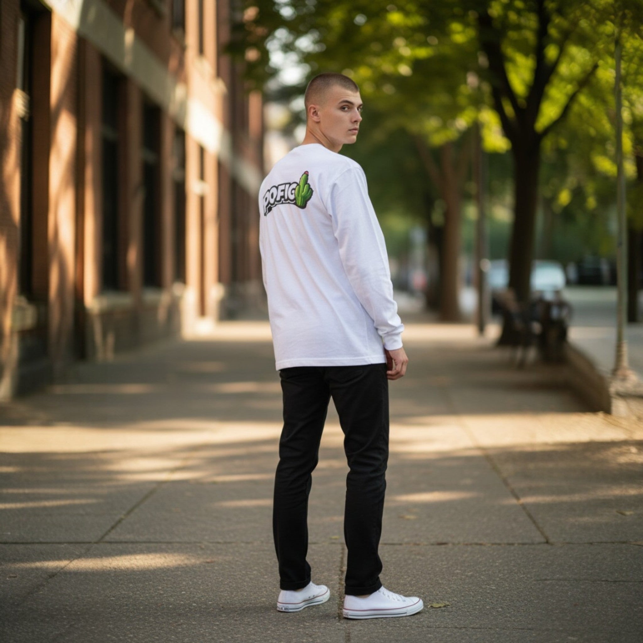 POFIG Cactus Long Sleeve Tee — Casual Graphic Cotton Shirt