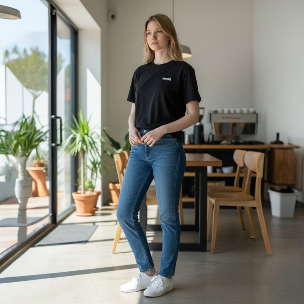 T-Shirt mit „POFIG“-Aufdruck im Acid-Washed-Look – Vintage-T-Shirt mit Short-Sleeve-Schnitt und Used-Optik